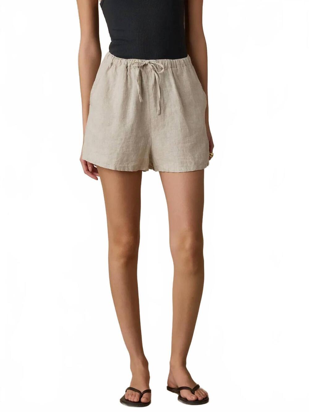 NEW FAHERTY women's laguna linen montecito short in flax